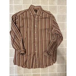 Tailorbyrd Size Large Long Sleeve Dress Shirt Plaid Contrast Flip Striped Cuff